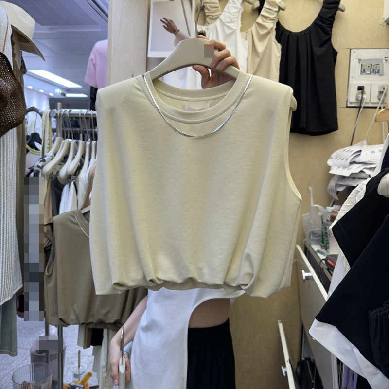 Dame Cropped Ærmeløs Top med elegant Uddybningdetail Stilla