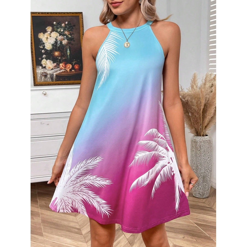 Dame A-linie sommerkjole med tropisk print og racerback-design Stilla