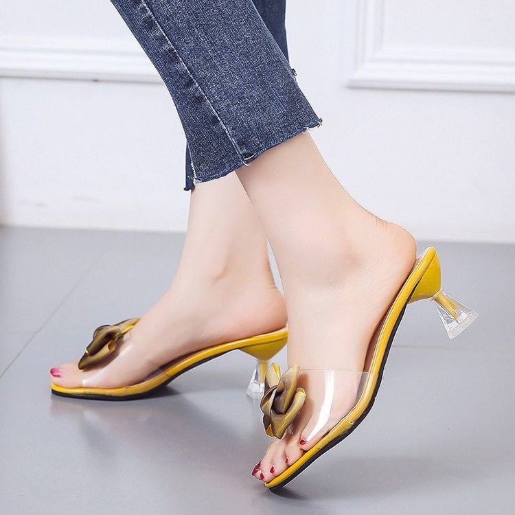 Dame åbne mules med kunstnerisk sløjfedesign og gennemsigtig hæl Stilla