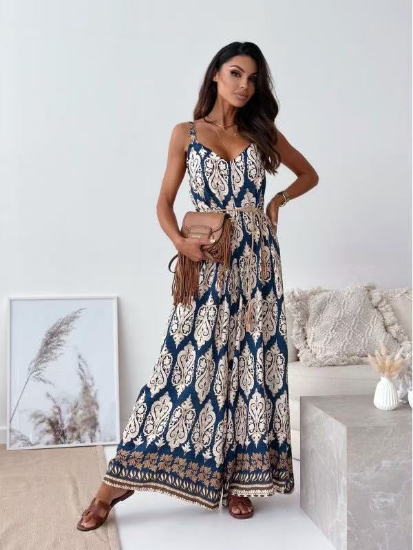 Dame Bohemian Print Bredbenet Jumpsuit Stilla