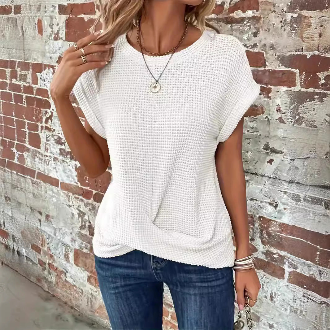 Dame afslappet og moderigtigt vaffelstrik top Stilla