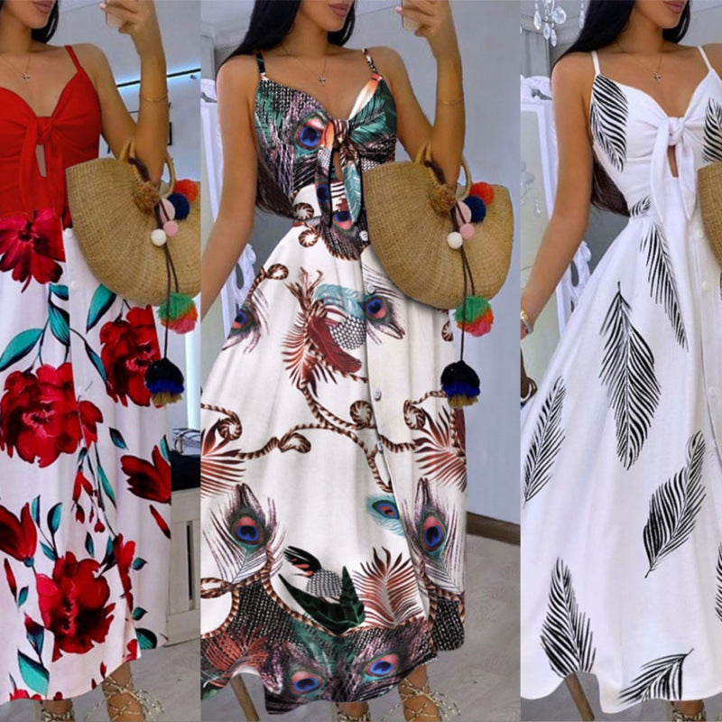 Dame Elegant A-linje Maxi Kjole med Snøre Detalje Stilla