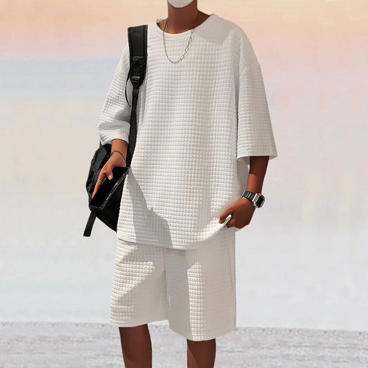 Herrer afslappet sæt i åndbart materiale med struktureret top og shorts Stilla