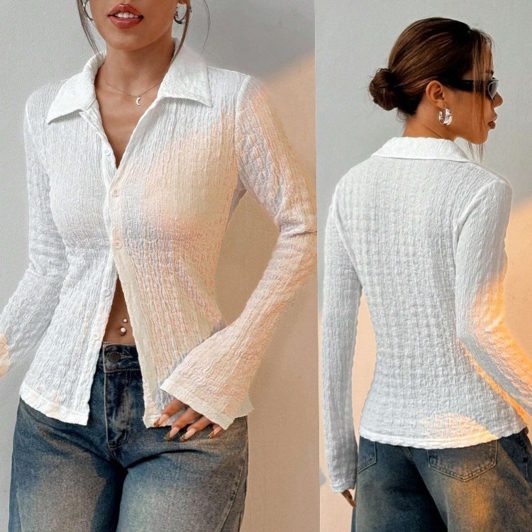 Dame afslappet bluse med struktureret væv og figursyet snit Stilla