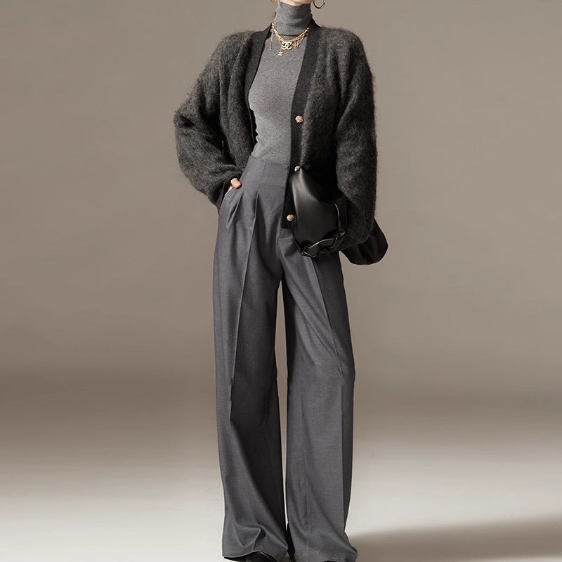 Dame elegant høj taljebukser med vidde ben og fin struktur Stilla