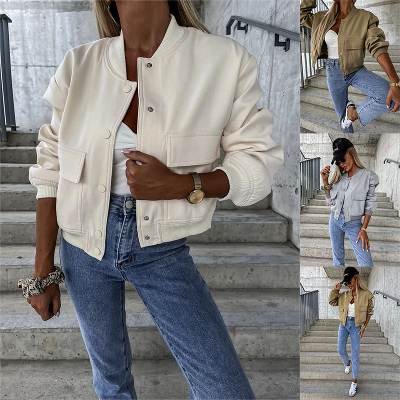 Dame afslappet bomberjakke med lommer og tryknaplukning Stilla