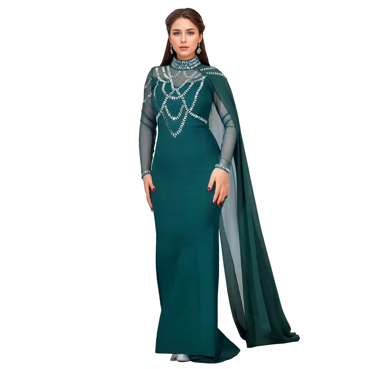 Dame Elegant aftenkjole med gennemsigtige ærmer og glitrende palietter Stilla