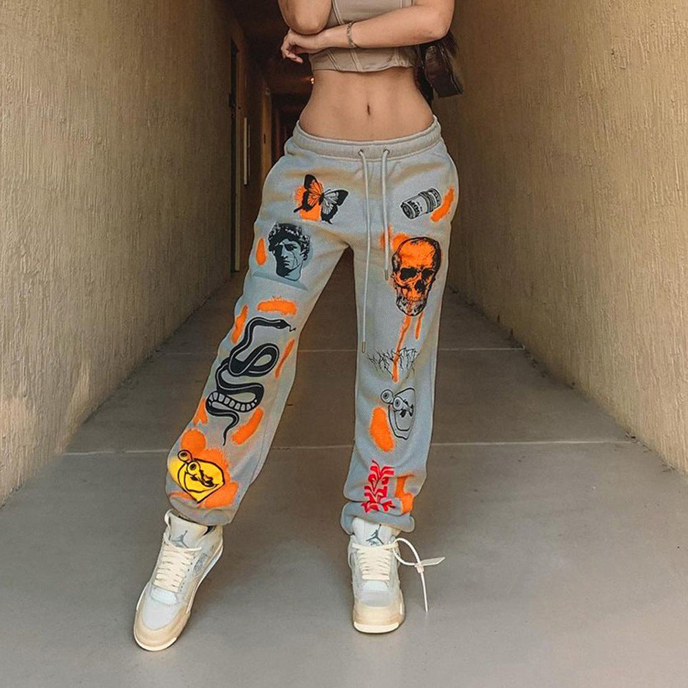Dame Baggy Joggingbukser med kreative grafikdetaljer Stilla