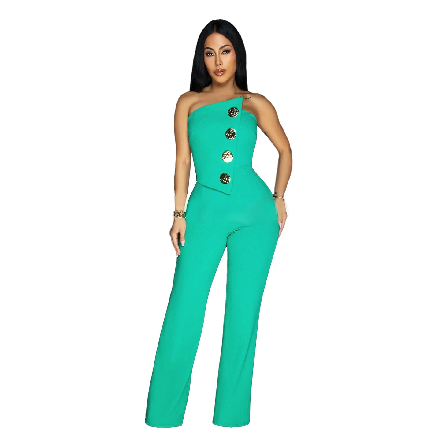 Dame Elegante Jumpsuit med asymmetrisk top og stilfulde knapdetaljer Stilla