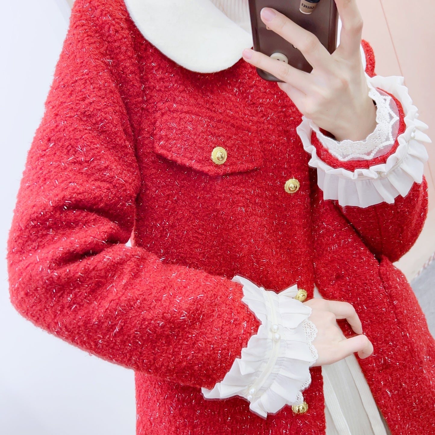 Dame elegant Boucle-jakke med smart krave og dekorative knapdetaljer Stilla