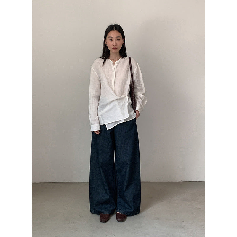 Dame afslappet skjorte med innovativ knaplukning og asymmetrisk kant Stilla