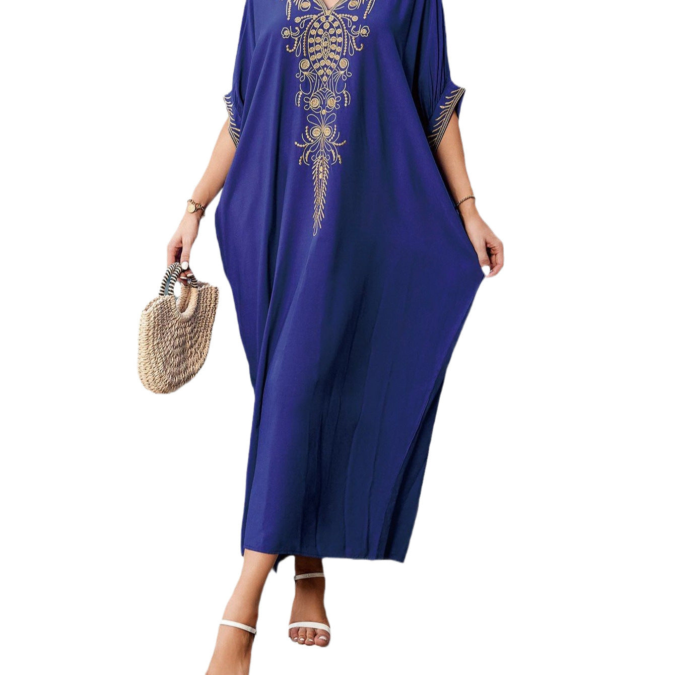 Dame Elegant Kaftankjole med kunstnerisk broderi og luftige ærmer Stilla