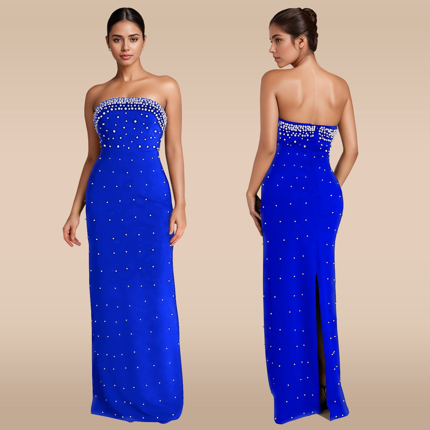 Dame Elegant Aftenkjole med rhinsten og tætsiddende snit Stilla