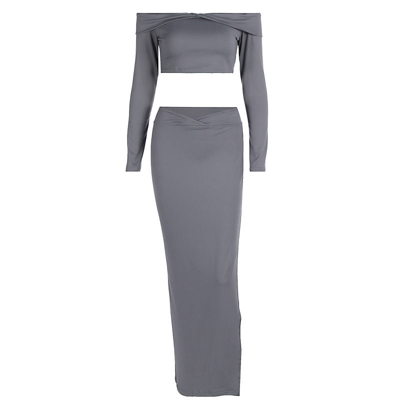 Dame elegant Crop-Top og lang Nederdel Sæt Stilla