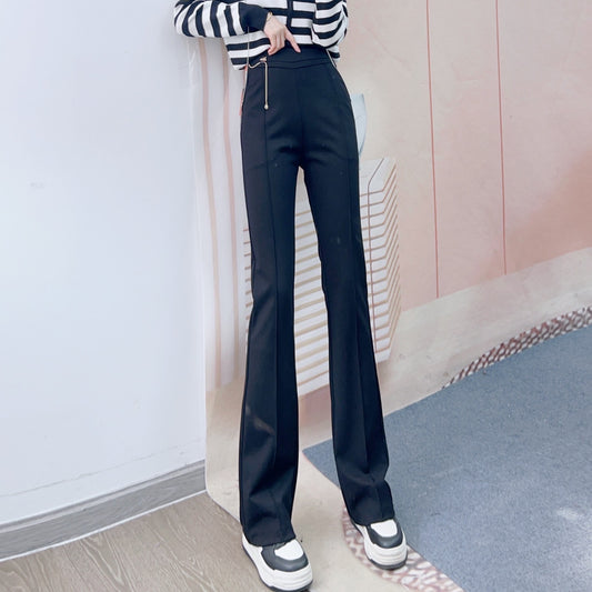 Dame Elegant Flared Bukser med høj talje og praktiske lynlås lommer Stilla