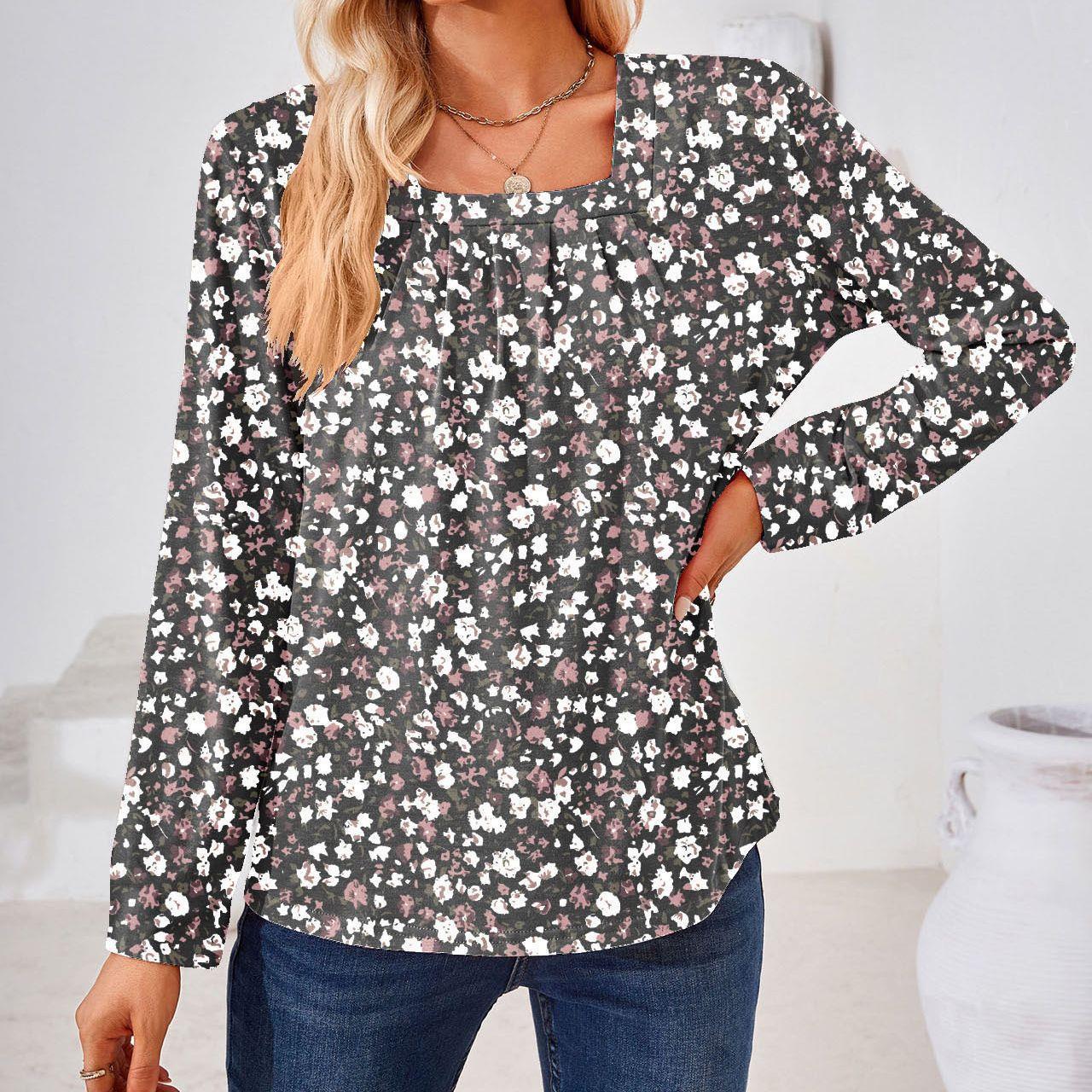 Dame Elegant blomsteret bluse med lange ærmer Stilla