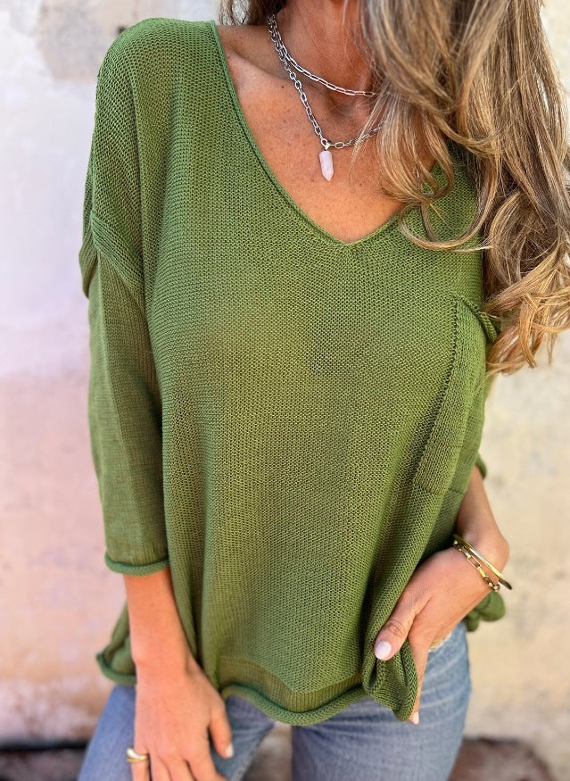 Dame afslappet pullover med V-hals og løs pasform Stilla