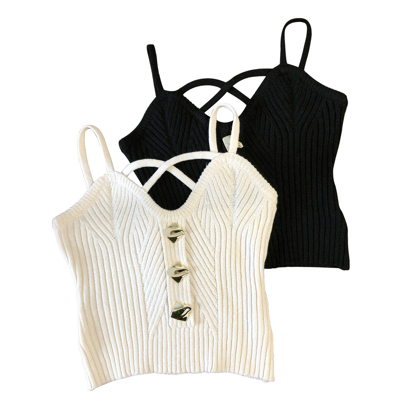 Dame cropped strik top med moderne stropper og struktureret design Stilla