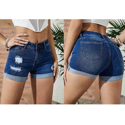 Dame jeans-shorts med franske benafslutninger og fashionable ødelagte detaljer Stilla