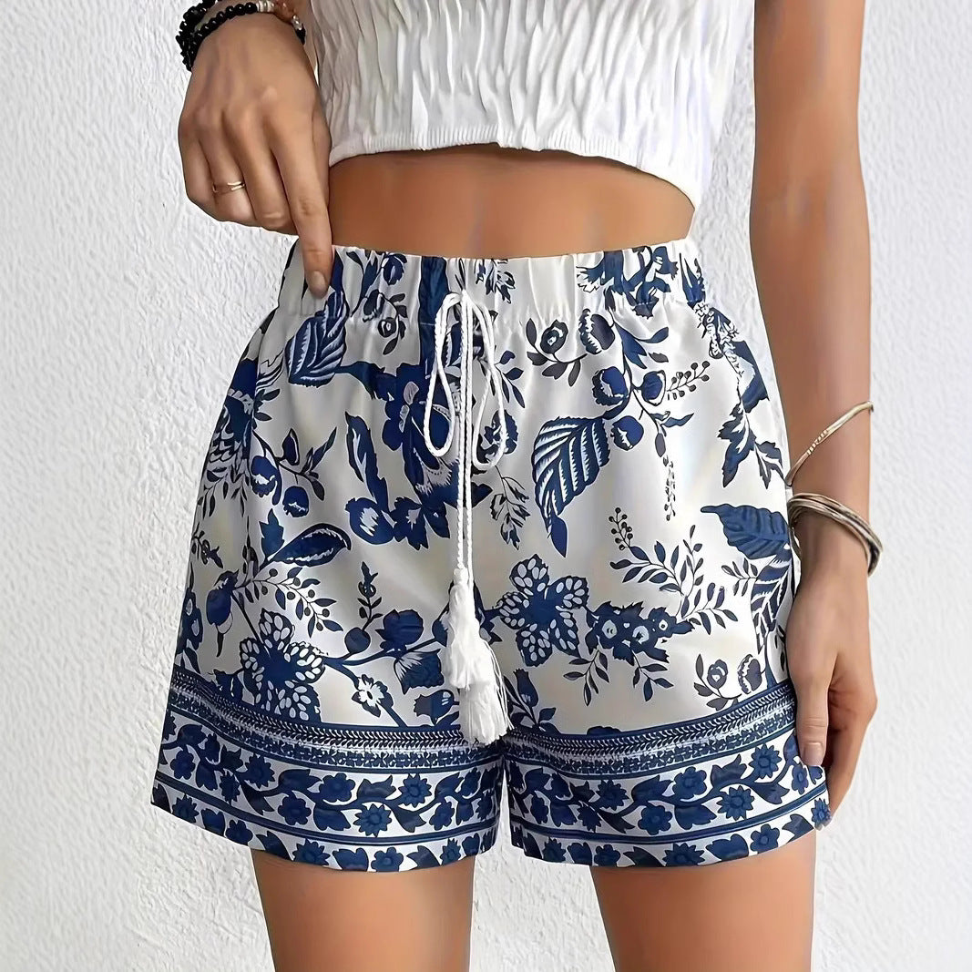 Dame afslappede blomstershorts med elastisk bånd og sidelommer Stilla