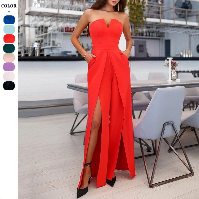 Dame Elegant Jumpsuit med smalle stropper og sidelommer Stilla