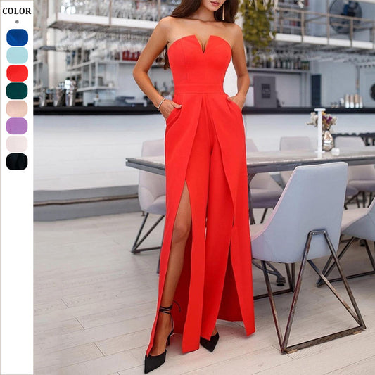 Dame Elegant Jumpsuit med smalle stropper og sidelommer Stilla