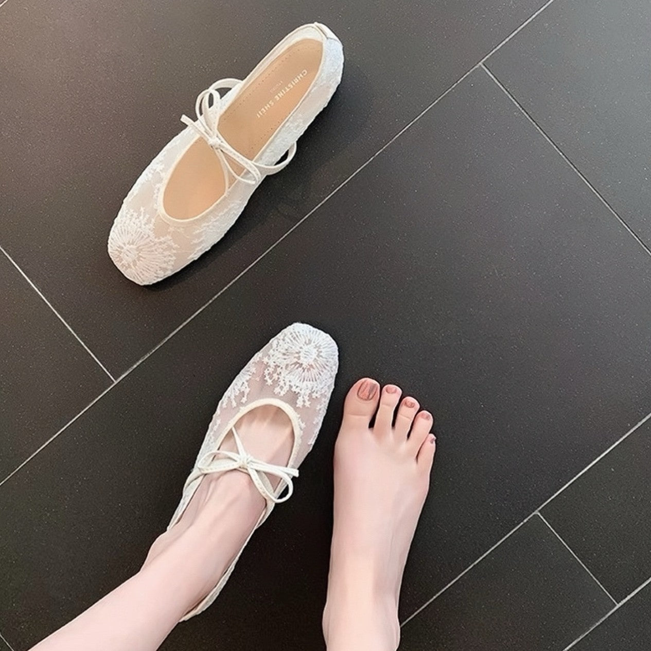 Dame Elegant Broderet Ballerina Sko Stilla