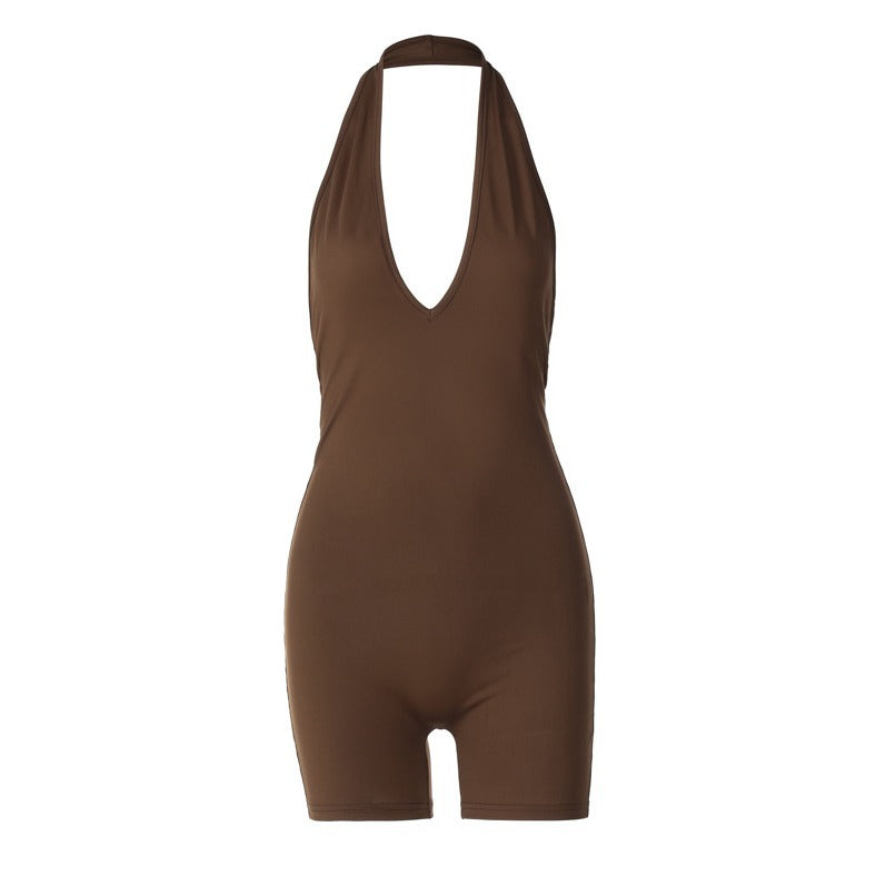 Dame figursyet jumpsuit med dyb V-udskæring og elastisk taljebælte Stilla