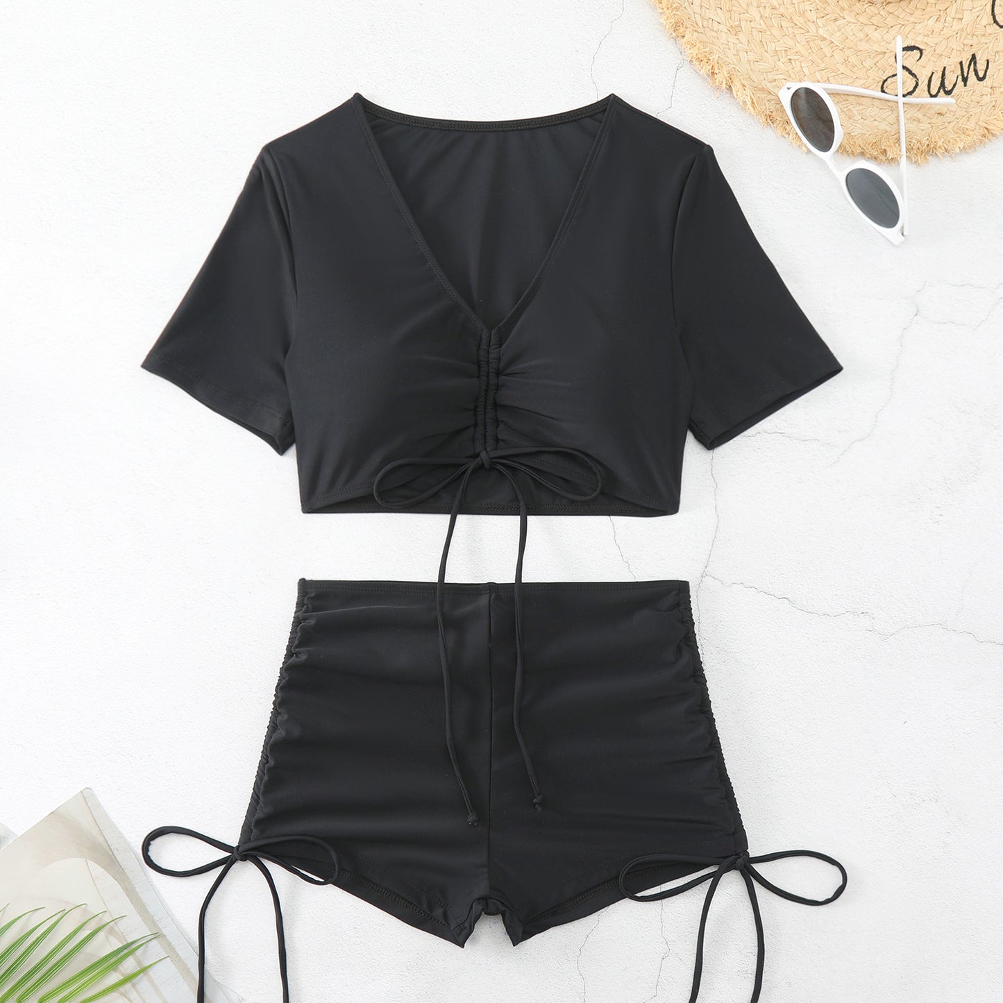 Dame Cropped Badetop og højtskåret Shorts-sæt Stilla