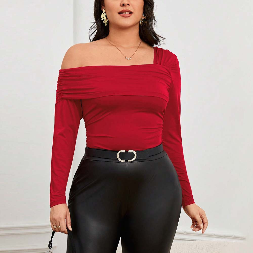 Dame elastisk langærmet top med asymmetrisk udskæring og moderne flæse-design Stilla