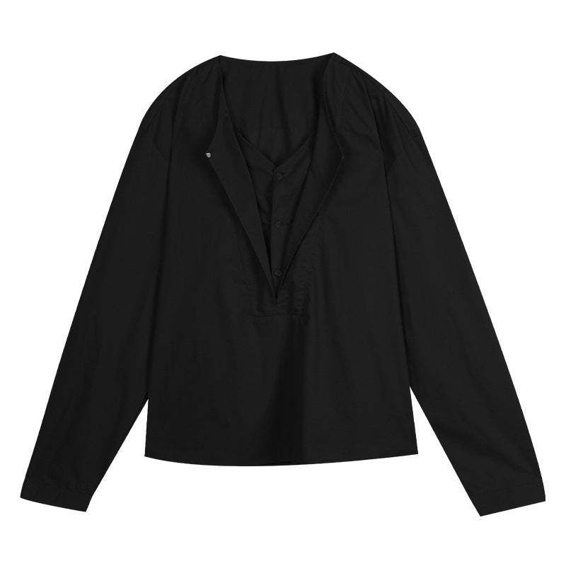 Dame afslappet langærmet skjorte med struktureret udskæring og knapdetaljer Stilla