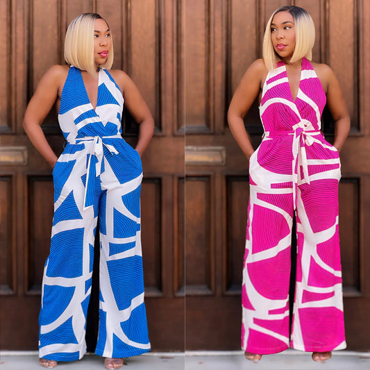Dame Trendy Jumpsuit med dyb V-hals og bredt ben Stilla