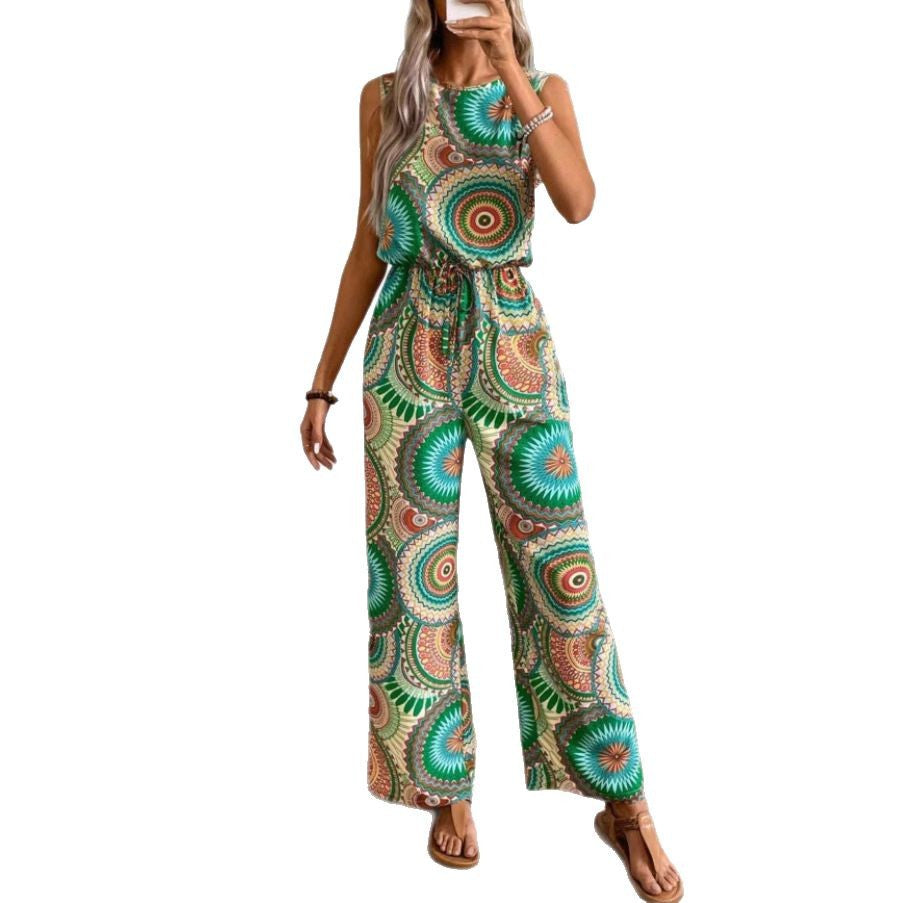Dame jumpsuit med farverigt mandala-mønster og figurtilpasset snit Stilla