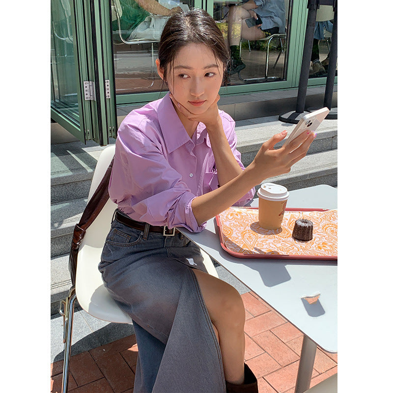 Dame cropped skjorte med moderne snit og praktiske detaljer Stilla