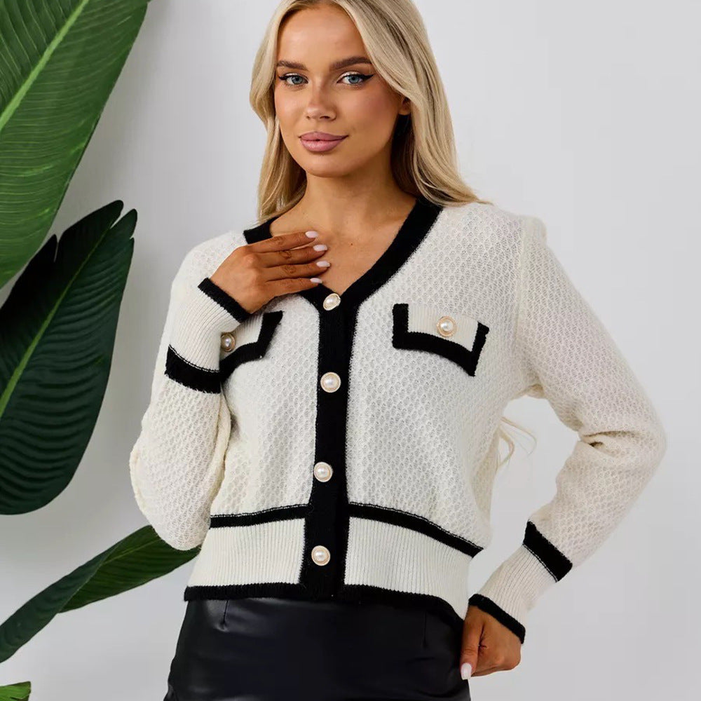 Dame Elegant Knaplukning Strikkardigan med Dekorative Lommer Stilla