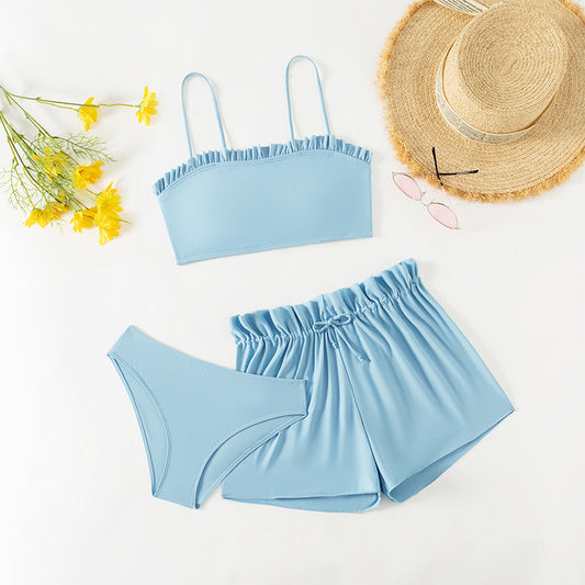 Dame Cropped Bikini-sæt med volangtop og praktiske shorts Stilla