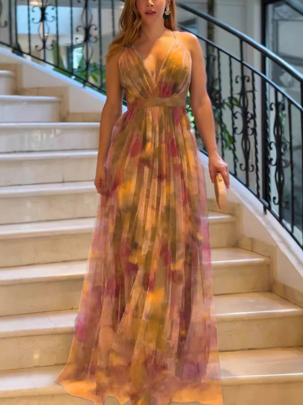 Dame Elegant A-linje Maxi kjole med dyb udskæring Stilla