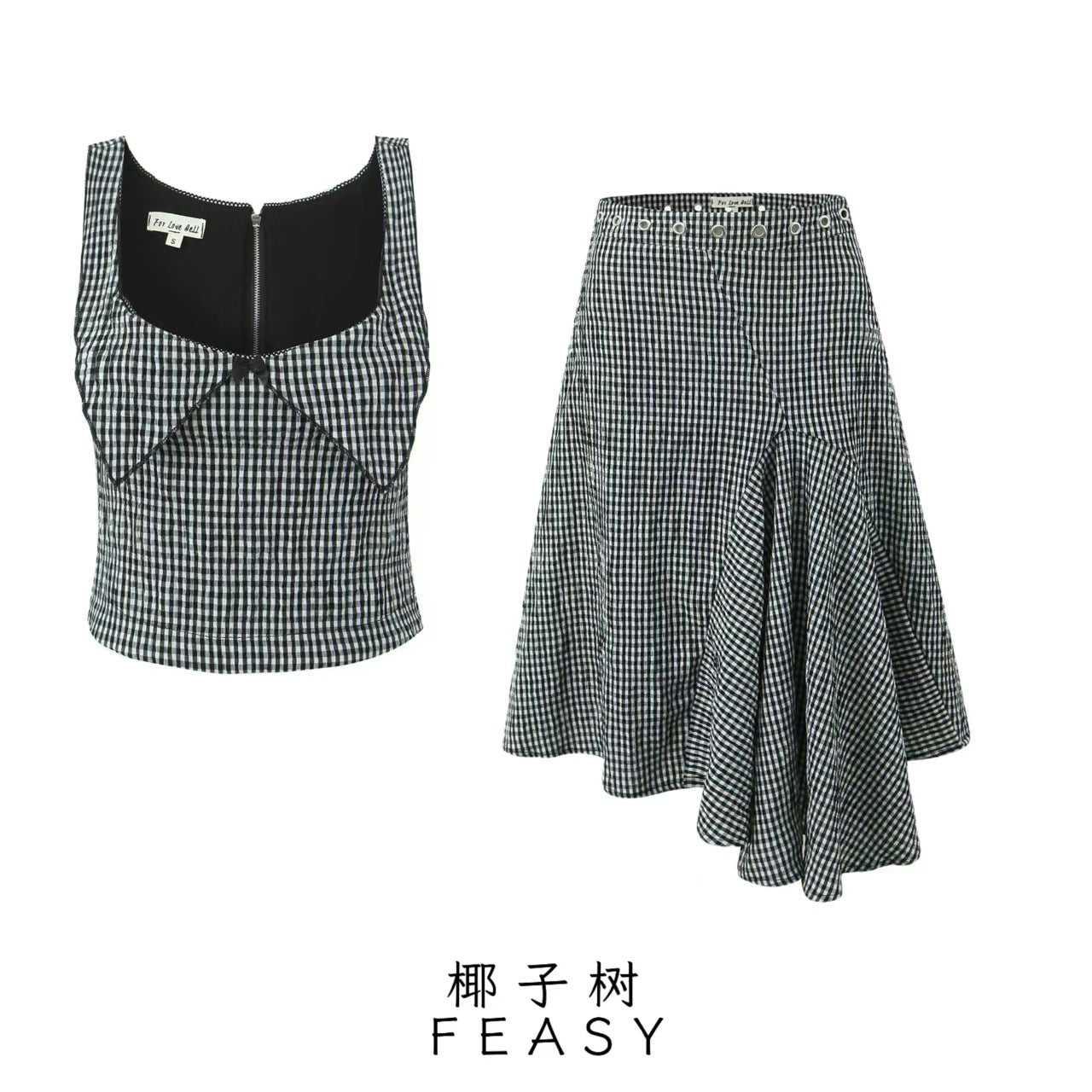 Dame Cropped Gingham Print Top med dekorativt sløjfedetalje Stilla