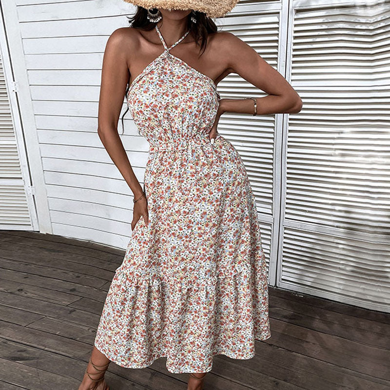 Dame Floral Maxi Kjole med elegant bundet U-udskæring Stilla