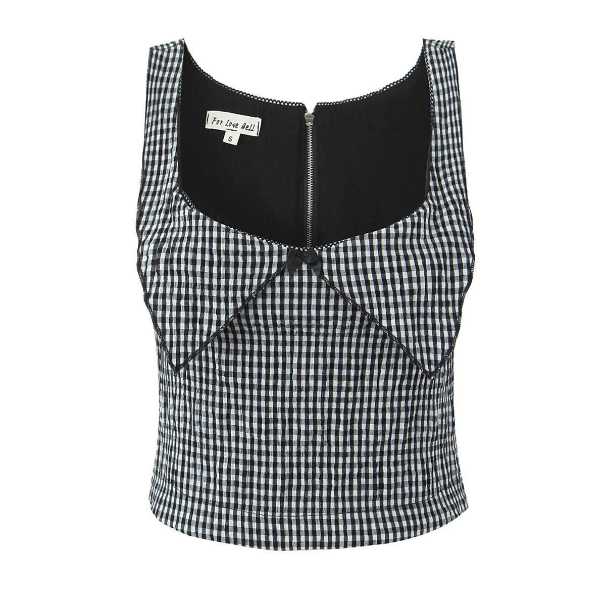 Dame Cropped Gingham Print Top med dekorativt sløjfedetalje Stilla