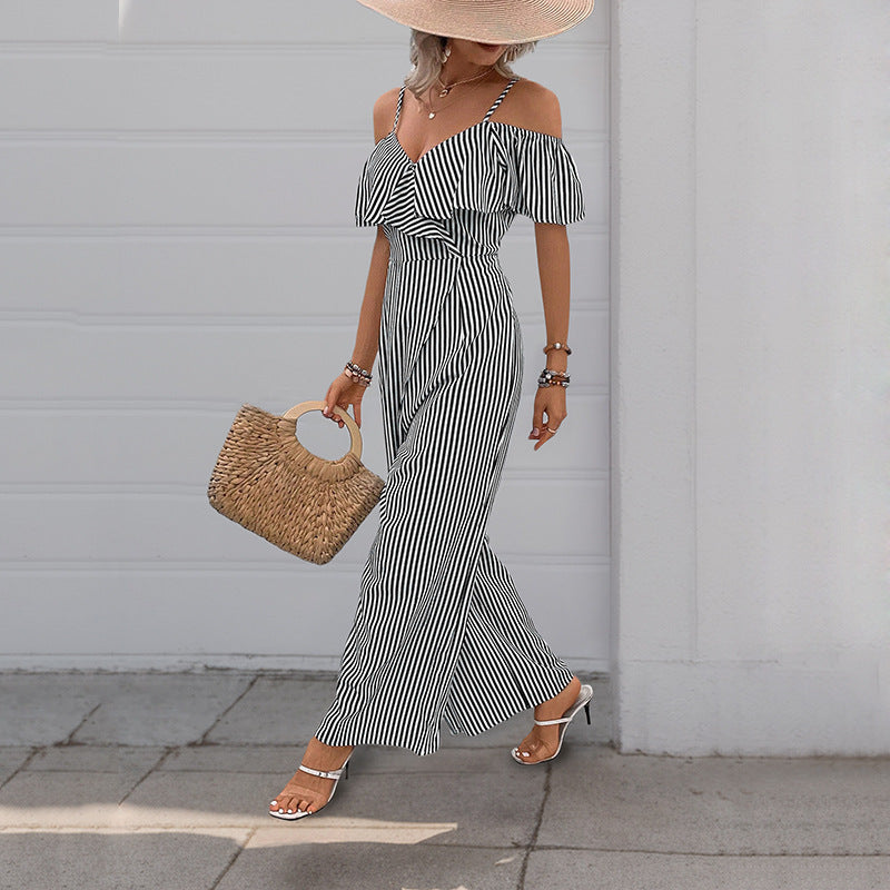 Dame Off-Shoulder Stribet Jumpsuit Stilla