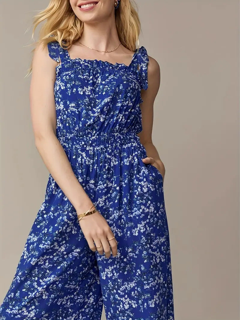 Dame jumpsuit med blomstret design og elastisk taljebånd Stilla