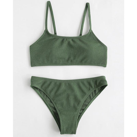 Dame bikini-sæt med struktureret top og højt skårne underdele Stilla