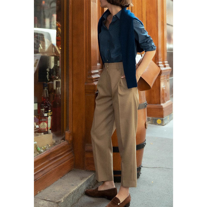 Dame elegant høj talje bukser med moderigtige folder og løs pasform Stilla