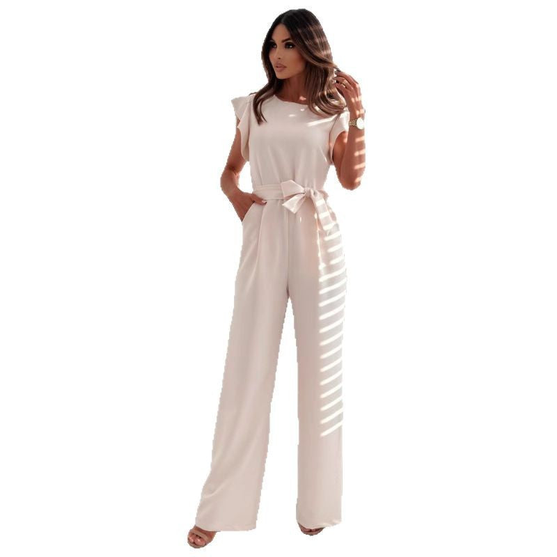 Dame elegant jumpsuit med afslappet taljebælte og flæsedetaljer Stilla