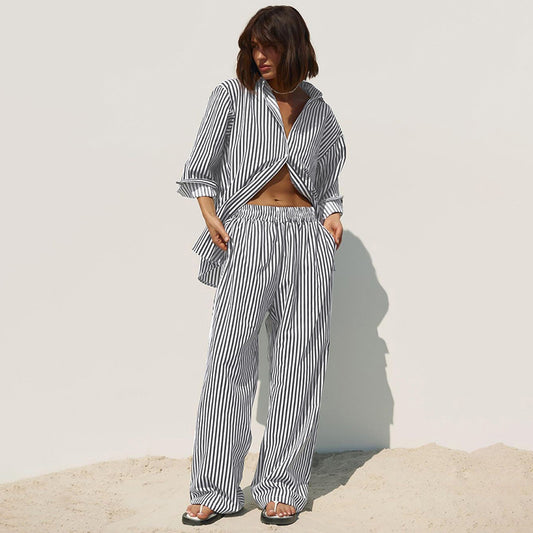 Dame afslappet stribesæt med høj kvalitet bomuld og løs pasform Stilla