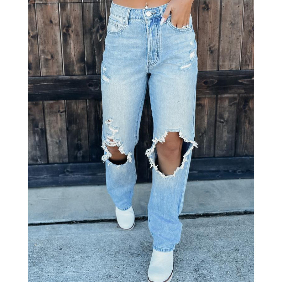 Dame løse jeans med fashionable vaskede og ødelagte effekter Stilla