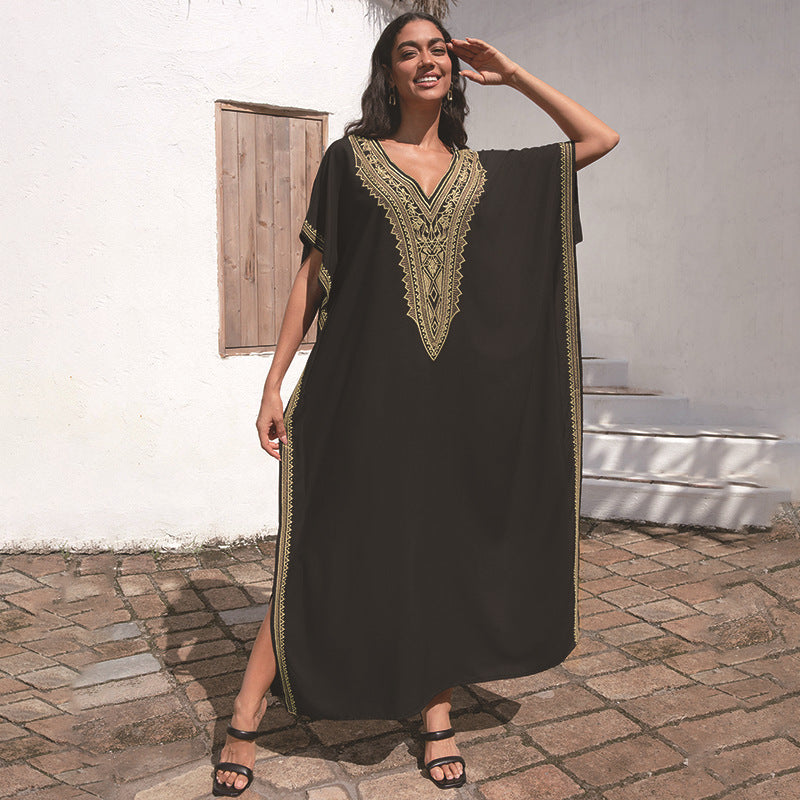 Dame elegant Kaftan med kunstneriske broderier Stilla