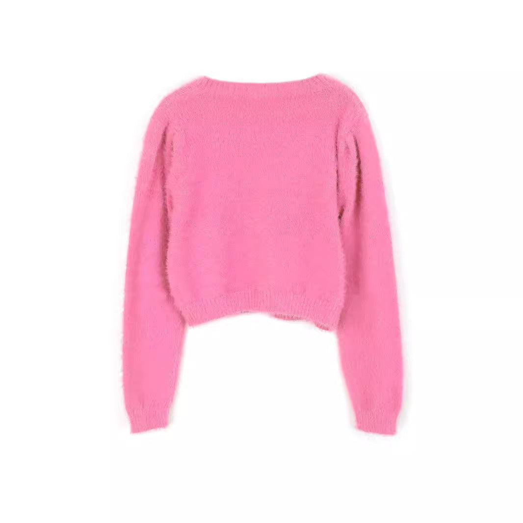 Dame cropped strikpullover med dekorative knapper og blødt materiale Stilla