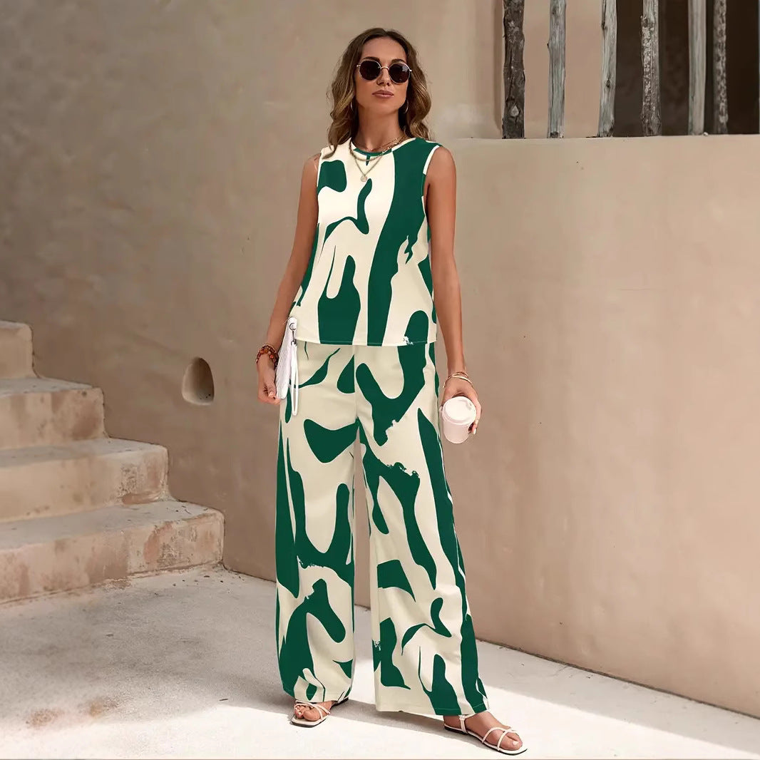 Dame bred jumpsuit sæt med kreativt mønster Stilla